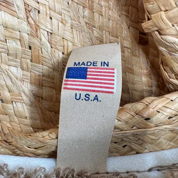 Mango Mango Straw Sun Hat Tan Golf Masters Novelty Print Band Made in USA Fedora